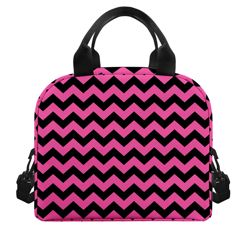 Pink And Black Chevron Pattern Print Insulated Lunch Bag