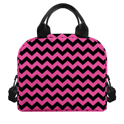 Pink And Black Chevron Pattern Print Insulated Lunch Bag