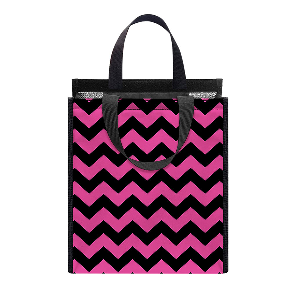 Pink And Black Chevron Pattern Print Insulated Lunch Tote