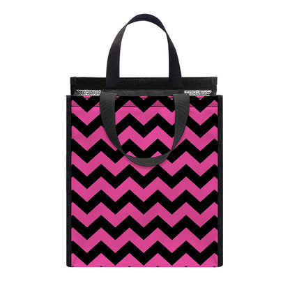 Pink And Black Chevron Pattern Print Insulated Lunch Tote