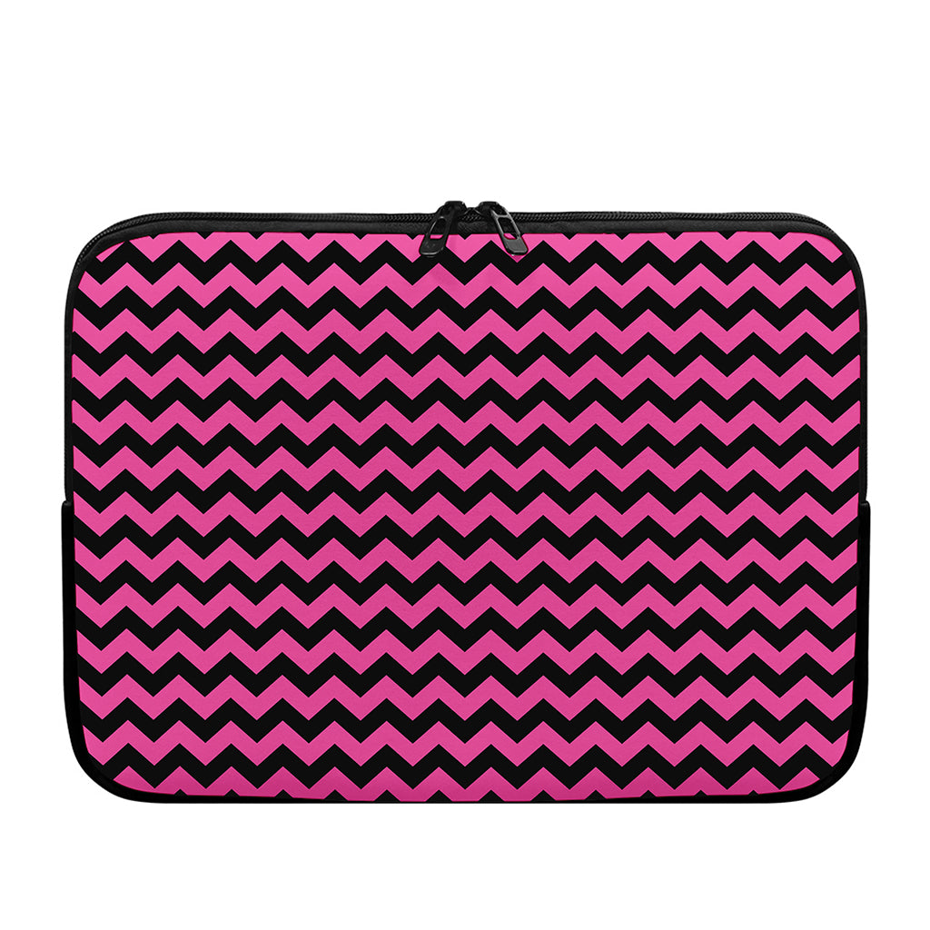 Pink And Black Chevron Pattern Print Laptop Sleeve