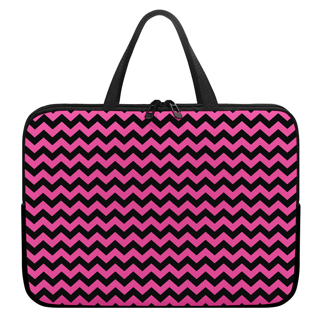 Pink And Black Chevron Pattern Print Laptop Sleeve With Handle