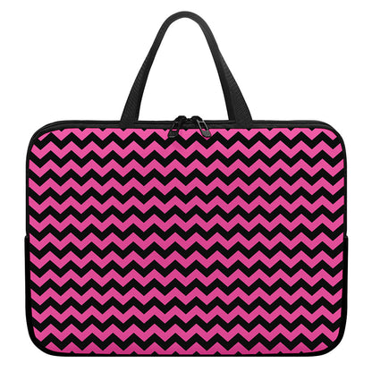 Pink And Black Chevron Pattern Print Laptop Sleeve With Handle