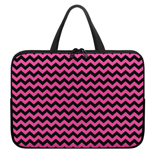 Pink And Black Chevron Pattern Print Laptop Sleeve With Handle