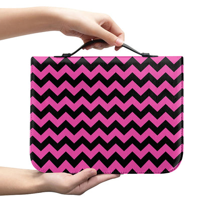Pink And Black Chevron Pattern Print Leather Bible Cover