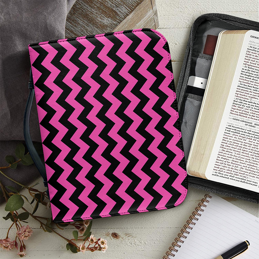 Pink And Black Chevron Pattern Print Leather Bible Cover