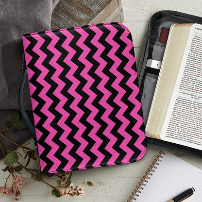 Pink And Black Chevron Pattern Print Leather Bible Cover