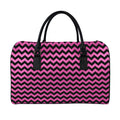 Pink And Black Chevron Pattern Print Leather Duffel Bag