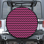 Pink And Black Chevron Pattern Print Leather Spare Tire Cover