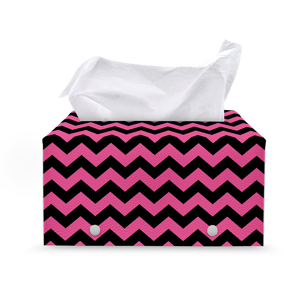 Pink And Black Chevron Pattern Print Leather Tissue Box Cover