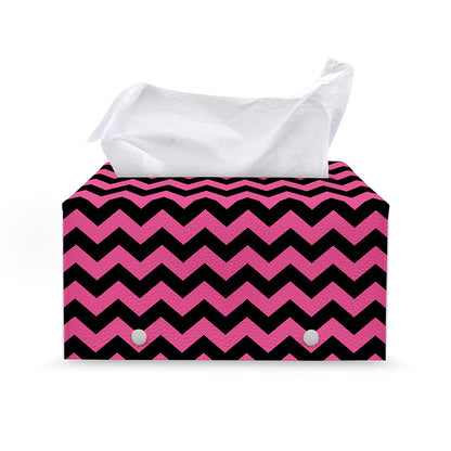 Pink And Black Chevron Pattern Print Leather Tissue Box Cover