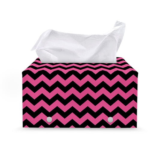 Pink And Black Chevron Pattern Print Leather Tissue Box Cover