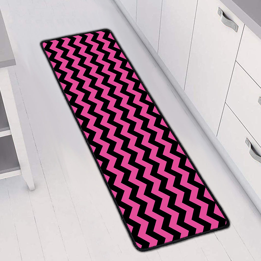 Pink And Black Chevron Pattern Print Long Kitchen Mat
