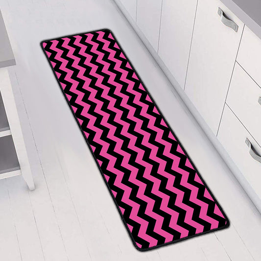Pink And Black Chevron Pattern Print Long Kitchen Mat