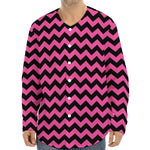 Pink And Black Chevron Pattern Print Long Sleeve Baseball Jersey