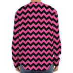 Pink And Black Chevron Pattern Print Long Sleeve Baseball Jersey