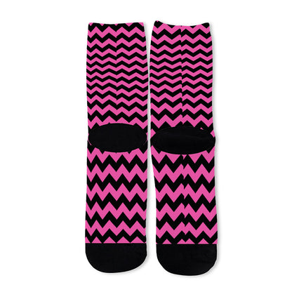 Pink And Black Chevron Pattern Print Long Socks