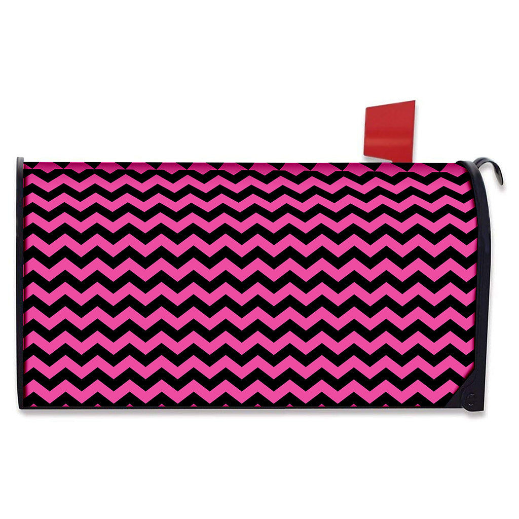Pink And Black Chevron Pattern Print Mailbox Cover