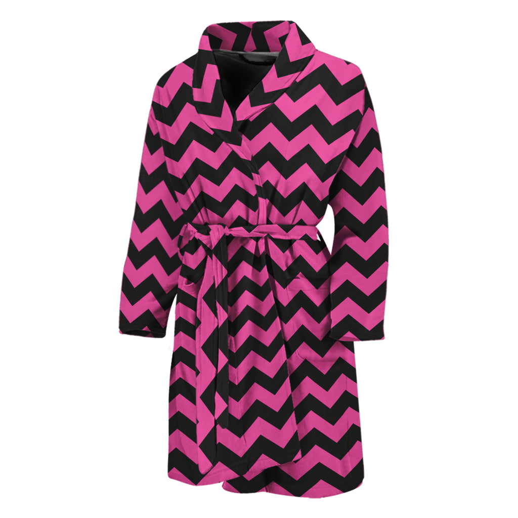Pink And Black Chevron Pattern Print Men's Bathrobe