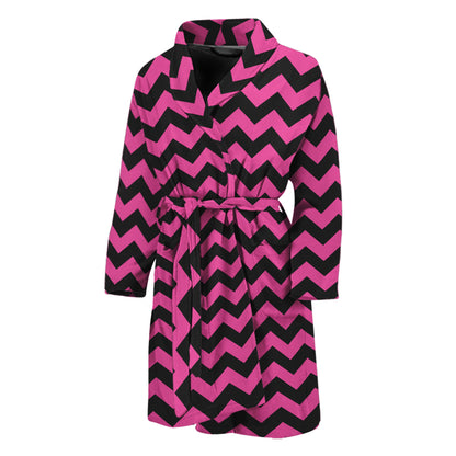 Pink And Black Chevron Pattern Print Men's Bathrobe