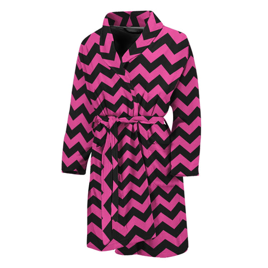 Pink And Black Chevron Pattern Print Men's Bathrobe