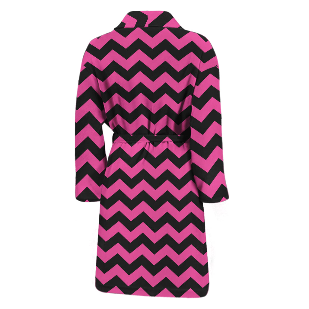 Pink And Black Chevron Pattern Print Men's Bathrobe