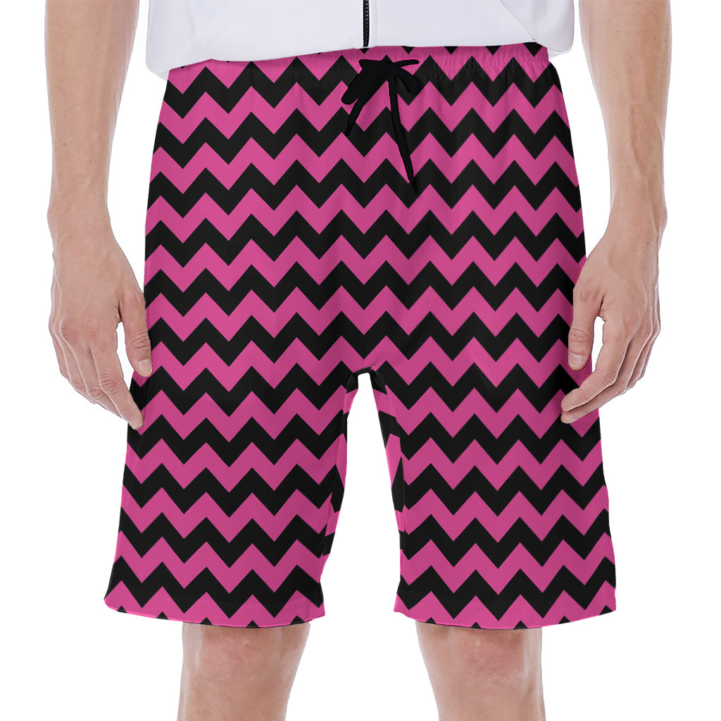 Pink And Black Chevron Pattern Print Men's Beach Shorts