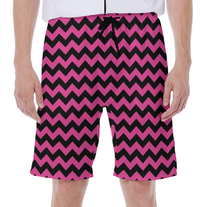 Pink And Black Chevron Pattern Print Men's Beach Shorts