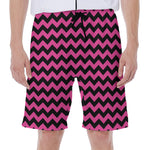 Pink And Black Chevron Pattern Print Men's Beach Shorts