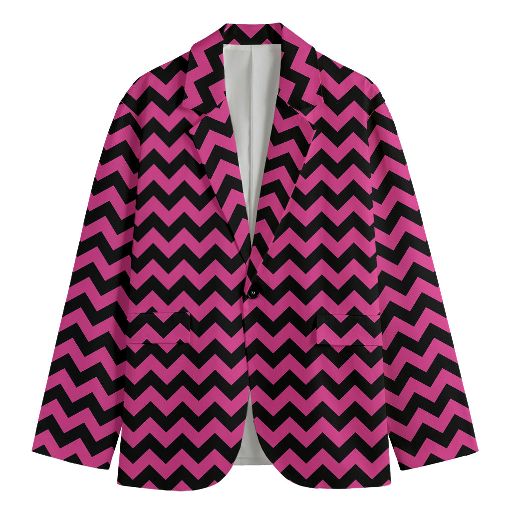 Pink And Black Chevron Pattern Print Men's Blazer