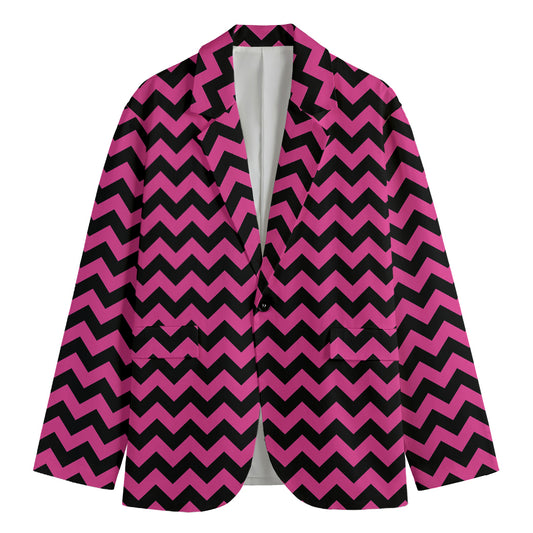 Pink And Black Chevron Pattern Print Men's Blazer