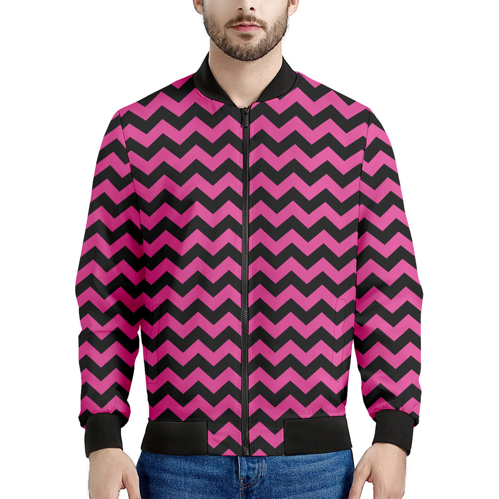 Pink And Black Chevron Pattern Print Men's Bomber Jacket
