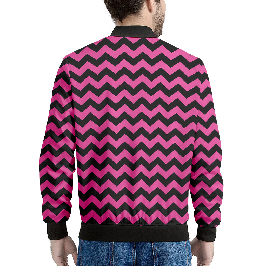 Pink And Black Chevron Pattern Print Men's Bomber Jacket