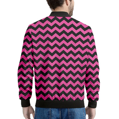 Pink And Black Chevron Pattern Print Men's Bomber Jacket