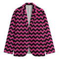 Pink And Black Chevron Pattern Print Men's Cotton Blazer
