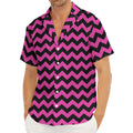 Pink And Black Chevron Pattern Print Men's Deep V-Neck Shirt