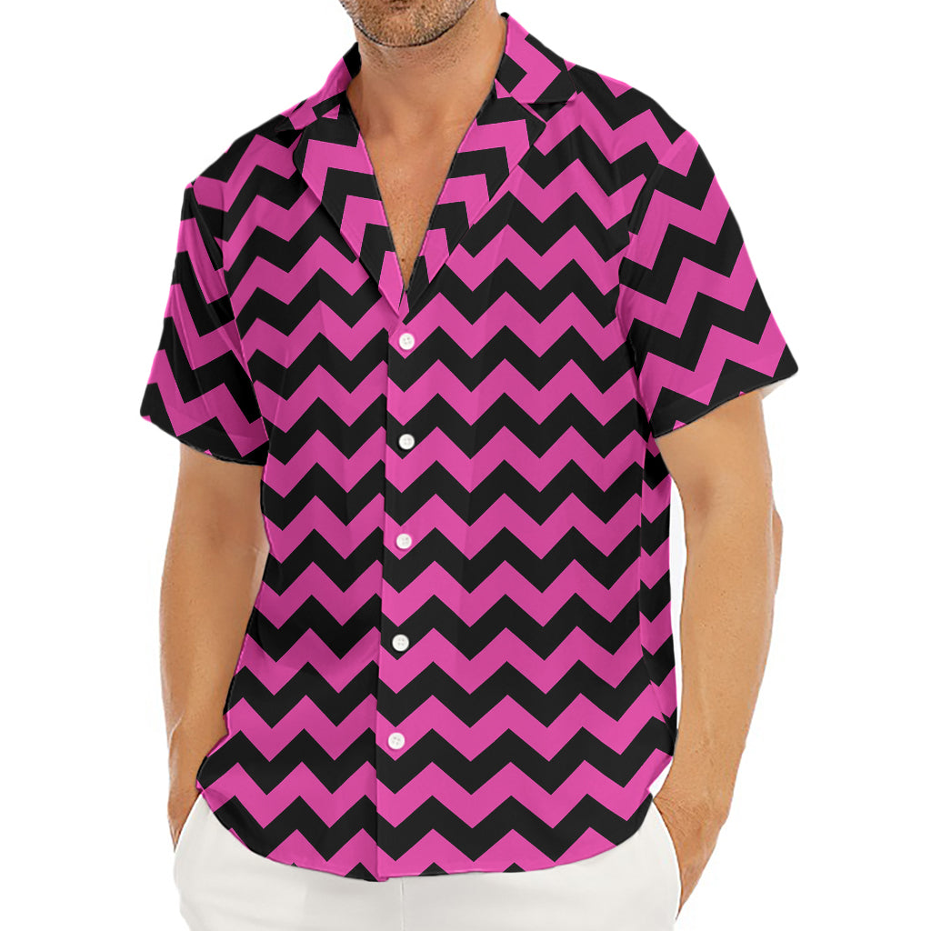 Pink And Black Chevron Pattern Print Men's Deep V-Neck Shirt