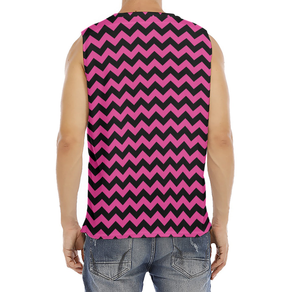 Pink And Black Chevron Pattern Print Men's Fitness Tank Top