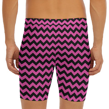 Pink And Black Chevron Pattern Print Men's Long Boxer Briefs