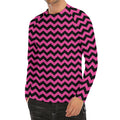 Pink And Black Chevron Pattern Print Men's Long Sleeve Rash Guard