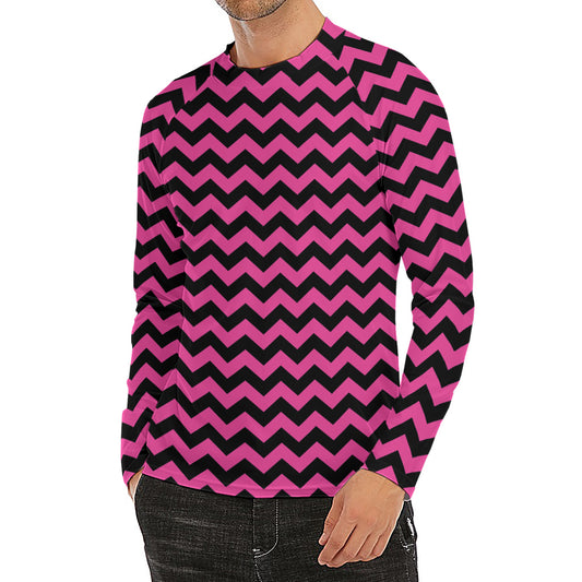 Pink And Black Chevron Pattern Print Men's Long Sleeve Rash Guard