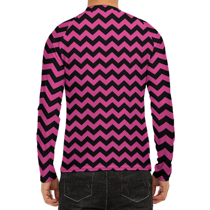 Pink And Black Chevron Pattern Print Men's Long Sleeve Rash Guard