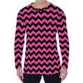Pink And Black Chevron Pattern Print Men's Long Sleeve T-Shirt