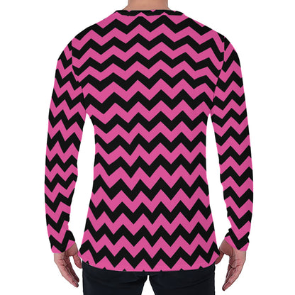 Pink And Black Chevron Pattern Print Men's Long Sleeve T-Shirt