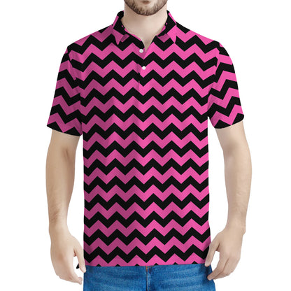 Pink And Black Chevron Pattern Print Men's Polo Shirt