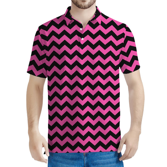 Pink And Black Chevron Pattern Print Men's Polo Shirt