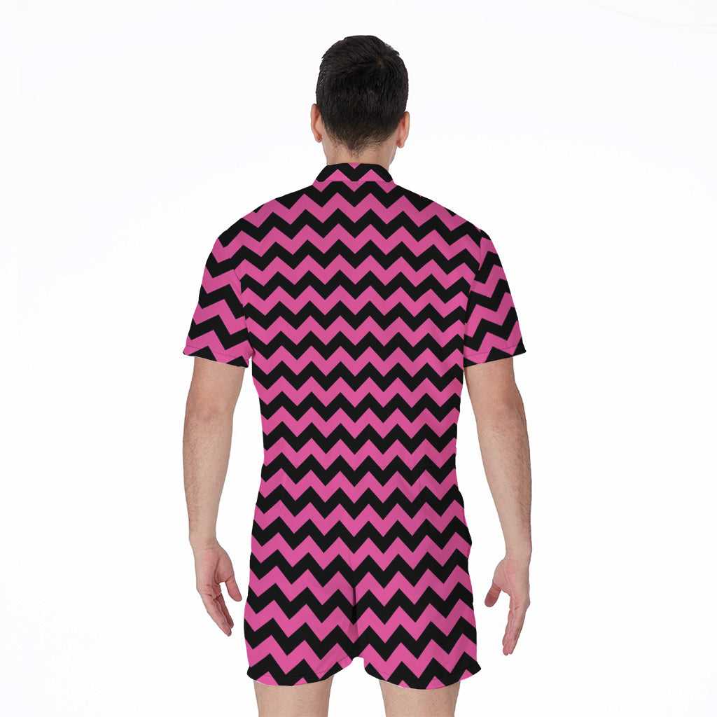 Pink And Black Chevron Pattern Print Men's Rompers