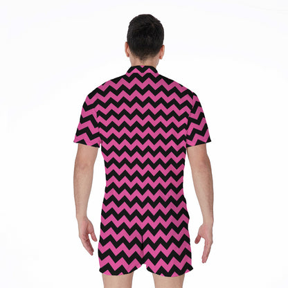 Pink And Black Chevron Pattern Print Men's Rompers