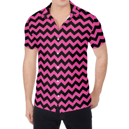 Pink And Black Chevron Pattern Print Men's Shirt