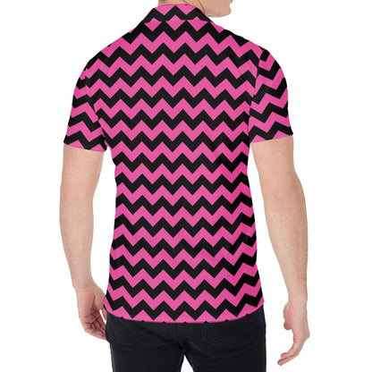 Pink And Black Chevron Pattern Print Men's Shirt